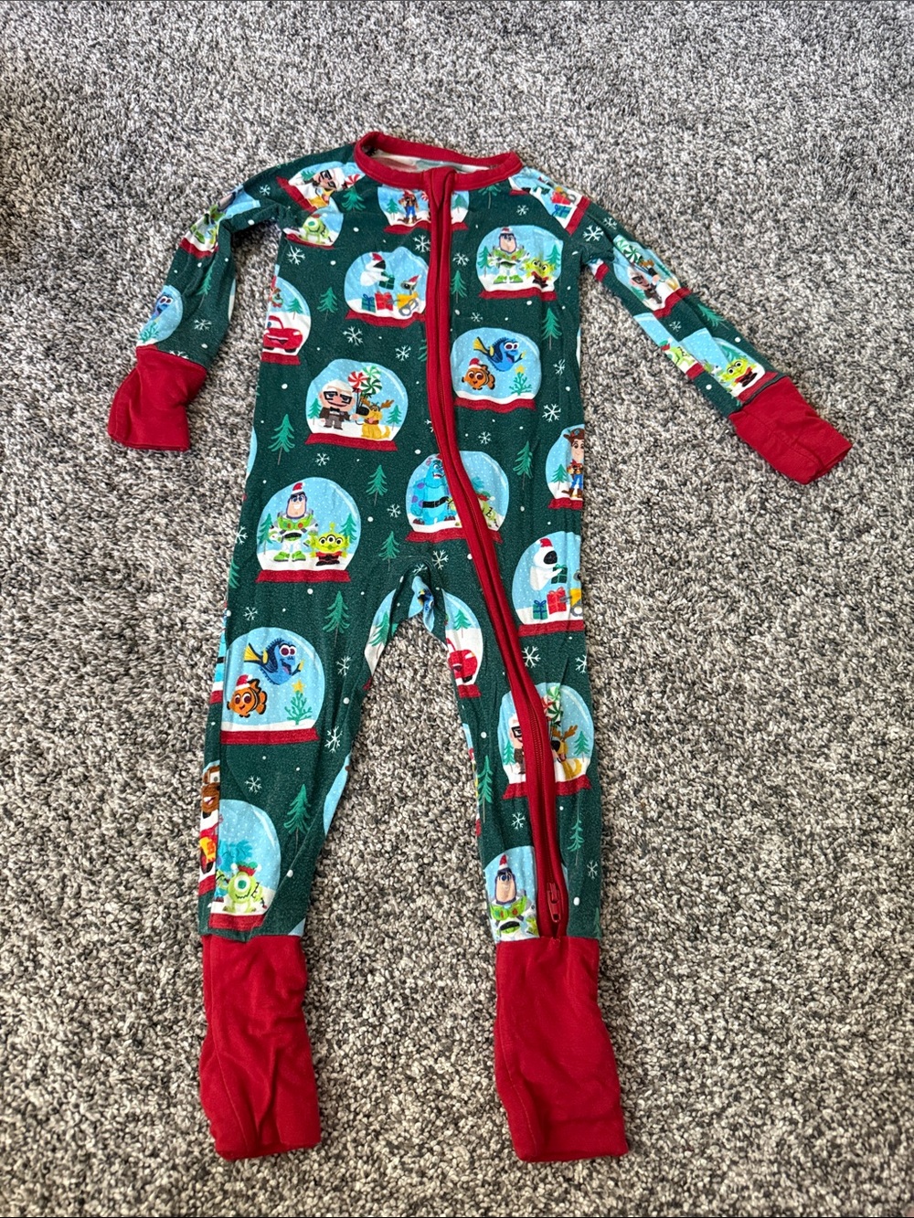 Little Sleepies Disney Pixar Christmas Pajama Sleeper Size 6-12M Bamboo